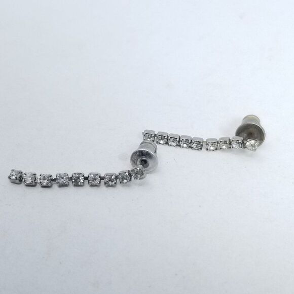 Vintage Skinny Rhinestone Line Dangle Stud Earrings, Small Sparkle, Estate - Picture 2 of 4